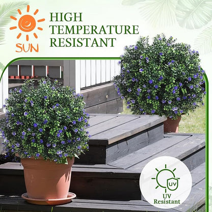 Yunlly Set of 2 Artificial Boxwood Topiary Ball Tree Fake Bushes Shrubs Outdoor Faux Plant with Ground Spike Flowers UV Resistance Greenery for Front Porch Garden Patio Indoor(Purple,27x18inch)