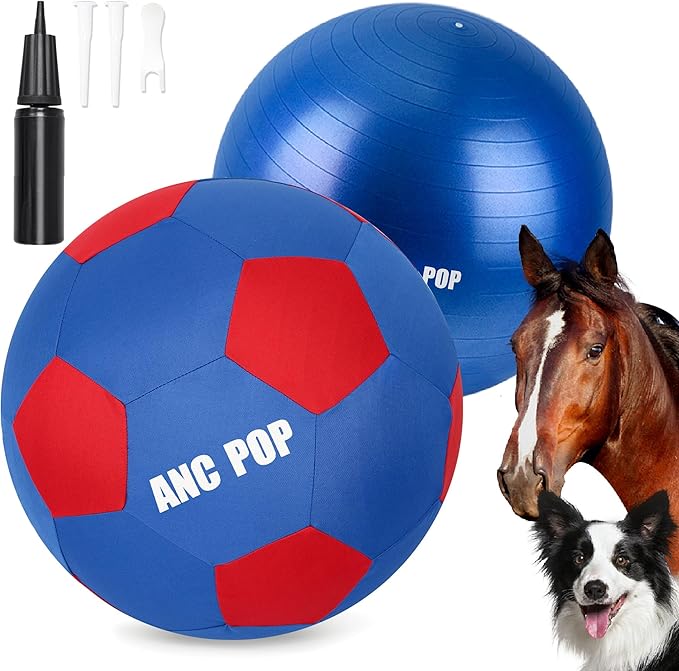 Herding Ball for Dogs Horse Ball & Cover 25" for Horses Large with Hand Pump for Play, Blue and Red-Mewly Pet