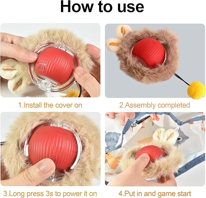 Interactive Cat Toys Ball - 2pcs Automatic Fast Rolling Ball in Play Mat, Hide and Seek Mouse Catching Game, Low-Noise Cat Enrichment Toys in Pouch for Indoor Bored Cats(Paw Print Pattern - Square)-Mewly Pet