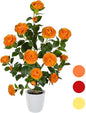 Artificial Camellia Tree 3ft, Fake Plant in White Pot, Faux Camellia Silk Flower Potted Tree for Indoor Outdoor Home Livingroom Office Decor (Orange)