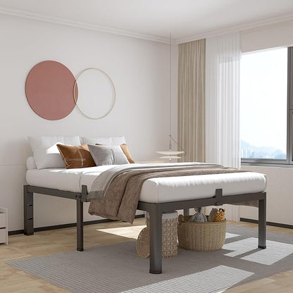 ROIL 14 inch Twin XL Bed Frames with Headboard Hole and Round Corner Legs Mattress Retainers 3500LBS Heavy Duty Steel Slats No Box Spring Needed Platform Noise-Free Underneath Storage