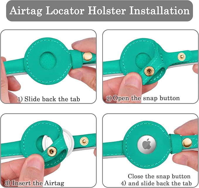 OOPSDOGGY Rolled Leather Dog Collar with Airtag Holder - Reflective Round Airtag Dog Collar - Soft Tracking Pet Collar for Small Dogs Puppy Cats Kitten (Teal, S, 10"-13")-Mewly Pet