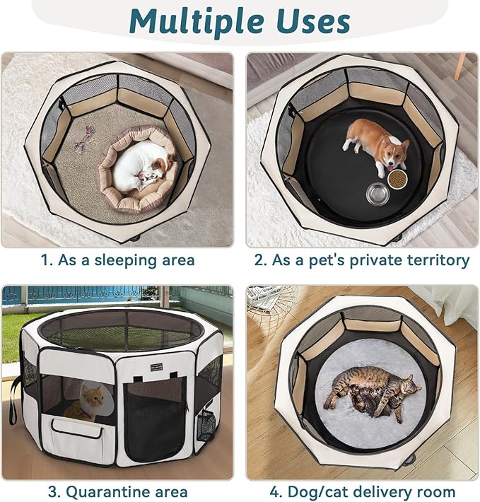 PETSFIT 29" Puppy Playpen with Removable Waterproof Mat & Zippered Roof | RV, Camping, Travel Dog Pen | Indoor/Outdoor Whelping & Cat Observation Space(29.5"x29.5"x16.5"H)-Mewly Pet