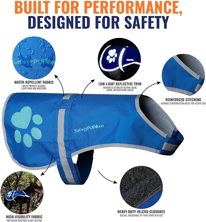 Dog Reflective Vest – Hi-Vis Fluorescent Visibility That Helps to Safeguard Your Pet On/Off Leash in Urban & Rural Areas (Blue, X-Large)-Mewly Pet