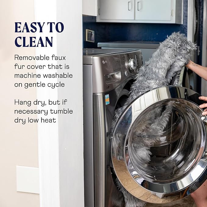 PupRug Orthopedic Dog Bed for Large Dogs with Fluffy Soft Faux Fur and Memory Foam for Joint Pain Relief, Machine Washable and Waterproof Couch Bed, Charcoal Grey, Large/Extra Large-Mewly Pet