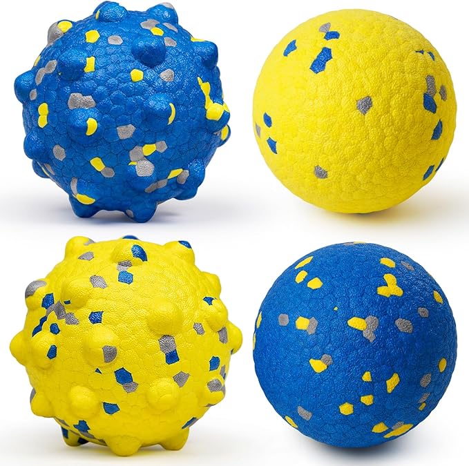 Dog Tennis Balls for Aggressive Chewers, Indestructible Durable Bouncy Interactive Toy for Dogs Fetch Game Lightweight Floating Outdoor Training(Yellow+Blue Mixed Large)-Mewly Pet