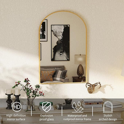 DUMOS Gold Metal Arch Vanity Rounded Rectangle Bathroom Mirrors for Over Sink Wall, 21x30 Inch Large Matte Mirror, Modern Decorative for Restroom, Farmhouse