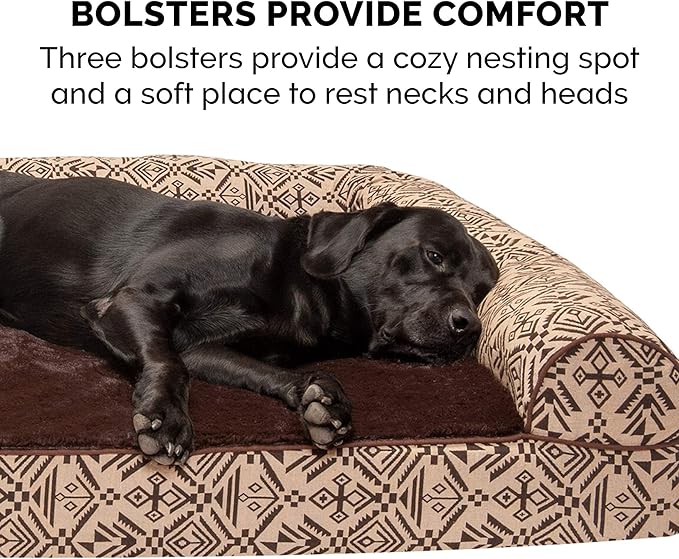 FurHaven Soft, Orthopedic Foam Sofa Dog Bed with Washable & Removable Cover - Plush/Woven - Desert Brown, Dogs Up to 35 lbs - Medium-Mewly Pet