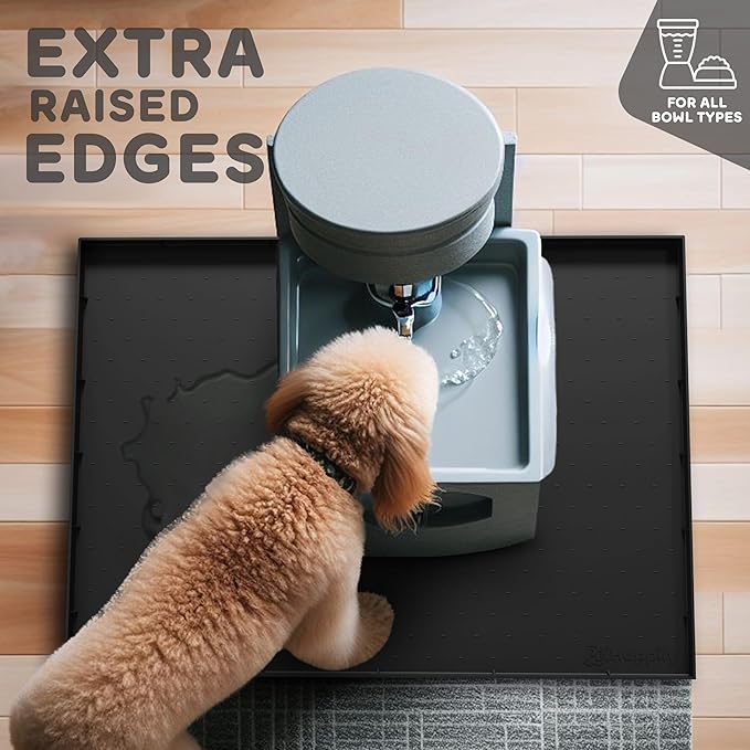 32x24x1” XL Dog Food Mat - All Purpose Under Sink Liner, Washer and Dryer Covers for The Top, Silicone Griddle Mat for Blackstone - Raised Edges Dog Mat for Food and Water Prevent Spill, Waterproof-Mewly Pet