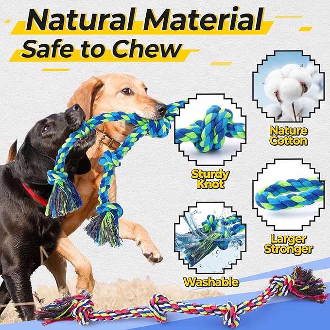 Heavy Duty Dog Rope Toys for Aggressive Chewers, Tough Tug of War Dog Toys for Large, Medium & Small Dogs – 5 Pack Including 2 Ropes & 3 Supplies-Mewly Pet
