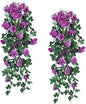 RECUTMS 2Pieces 3.3Ft Fake Hanging Flowers Artificial Rose Plants Wall Décor Wedding Home Garden Decoration (Purple)