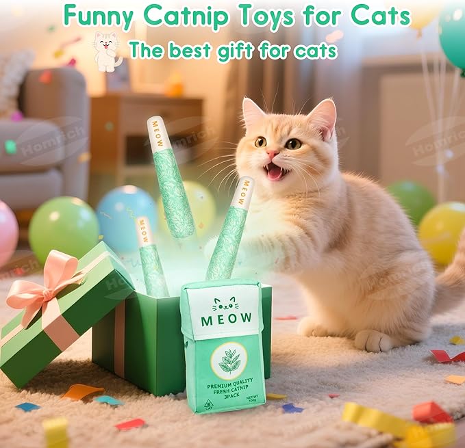 Homrich Catnip Toys for Cats, 3-Pack Funny Cat Toys Filled with 100% Pure Organic Catnip, Safe Kitten Teething Chew & Kicker Toys - Interactive Cat Toys for Bored Indoor Adult Cats-Mewly Pet