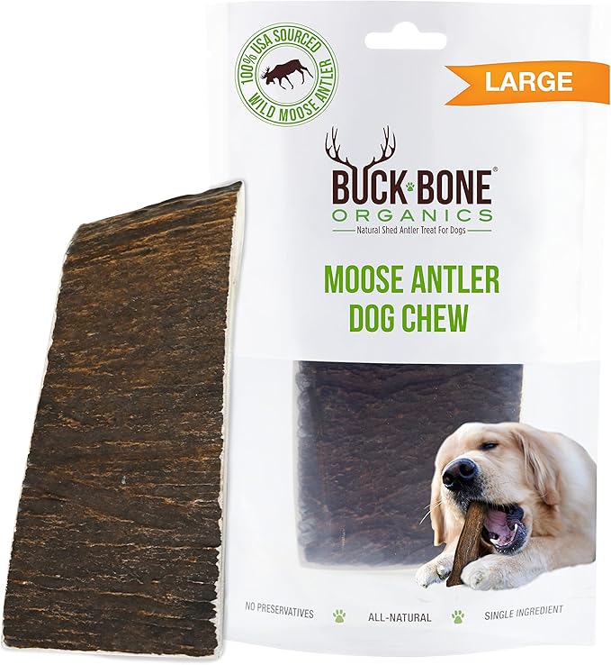 Buck Bone Organics Dog Chews, Moose Antlers for Dogs, Long Lasting Dog Bones for Aggressive Chewers, All Natural, No Preservatives, Wild Shed in The USA (Large)-Mewly Pet