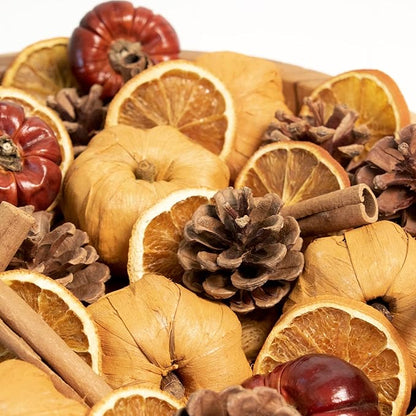 ANDALUCA Potpourri Mini Pumpkins, Cinnamon, Orange Slices & Pumpkin Spice Fragrance Vial Included Vase & Bowl Filler (Pumpkin Spice)