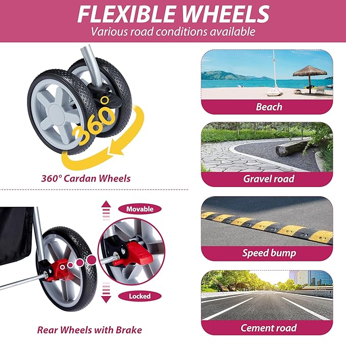 4 Wheels Pet Stroller for Small Medium Dogs Cats 10-33 lbs, Foldable Dog and Cat Stroller with Cup Holder & Storage Basket & Breathable Mesh, Pet Strolling Cart for All-Season, Pink-Mewly Pet