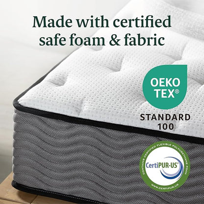 ZINUS 10 Inch Support Plus Pocket Spring Hybrid Mattress, Queen, Strong Coils for Durable Support, Pocket Innersprings for Motion Isolation, Mattress in A Box