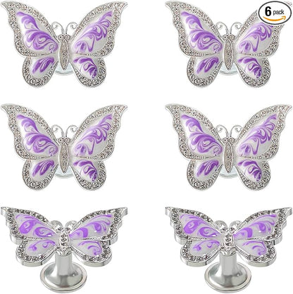 Butterfly Cabinet Knobs,6 Pieces Butterfly Knobs Single Hole Pulls Handles Decorative Door Cabinet Drawer Cupboard Furniture Door Wardrobe (Purple)