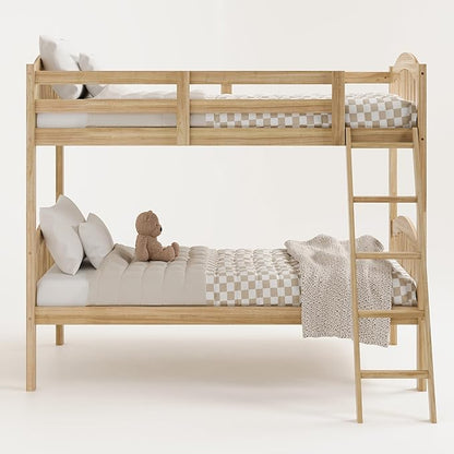 Storkcraft Long Horn Twin-Over-Twin Bunk Bed (Natural) - GREENGUARD Gold Certified, Converts to 2 Individual Twin beds