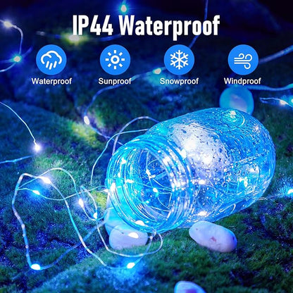 5 Pack Fairy Lights Battery Operated, 7 Feet 20 Led String Lights with Timer, Waterproof Firefly Lights on Silver Wire for Home Party Wedding Christmas Decorations, 6 Hours on/18 Hours Off, Blue White