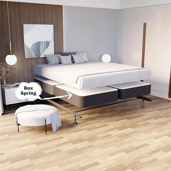 Treaton, 4-Inch Sturdy Wood Box Spring for Mattress Support - Durable and Fully Assembled, Natural Wood Foundation for California King(Fold), Gray