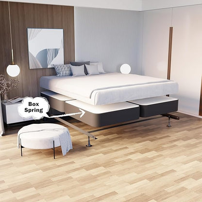 Nutan, 8-Inch Sturdy Wood Box Spring for Mattress Support - Durable and Fully Assembled, Natural Wood Foundation for King(Fold), Gray