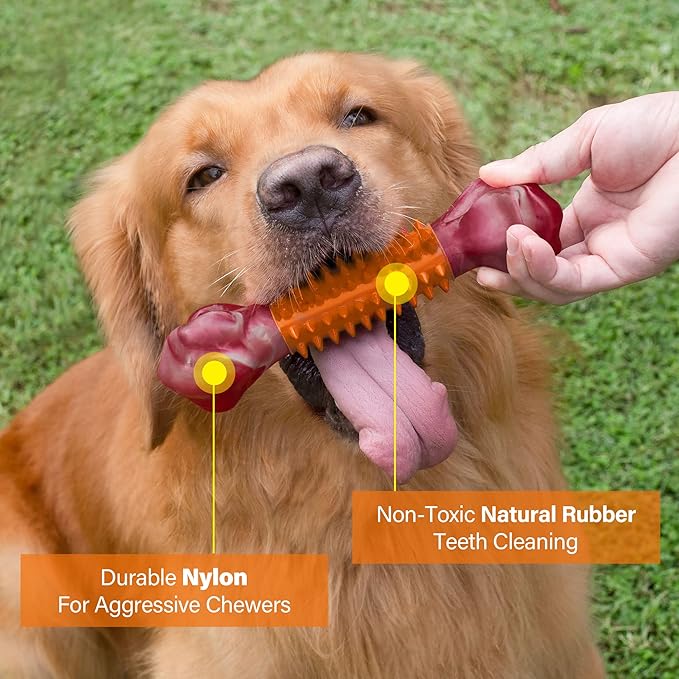 Apasiri Dog Toys for Aggressive Chewers Peanut Butter Flavored, 8" Tough Dog Chew Bone, Nylon & Rubber Chew Toy, Dog Bone Toy for Large Medium Breed 20-80lbs-Mewly Pet