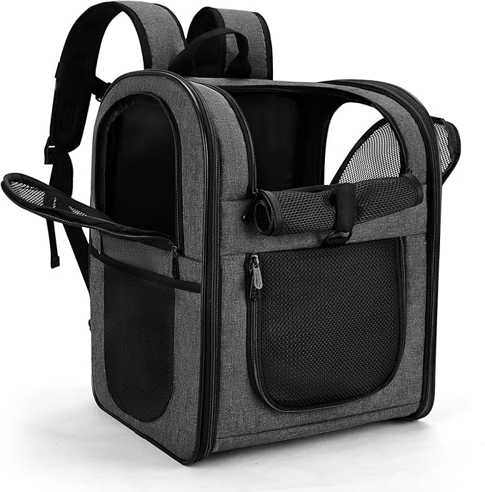 Apollo Walker Pet Carrier Backpack for 4-15lb Cats and Dogs, Puppies, Safety Features and Cushion Back Support | for Travel, Hiking, Outdoor Use (Gray)-Mewly Pet