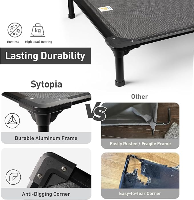 Sytopia 42'' Outdoor Elevated Dog Bed for Large Dogs, Chew-Proof Pet Camping Raised Cot with Breathable Mesh - Durable Frame, Cooling Hammock Bed, Non-Slip Feet, Waterproof, Easy Clean-Mewly Pet