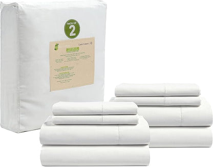 LANE LINEN 100% Organic Cotton Queen Sheets, 8Pc Queen Bed Sheets, Soft & Breathable Queen Size, Crisp Percale Weave, Hotel-Quality Bedding Sheet & Pillowcases - White (2 Pack)