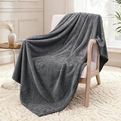 Exclusivo Mezcla Fleece Throw Blanket Extra Large, Super Soft and Warm Blankets for Couch, Sofa and Bed Waffle Textured, Cozy, Fuzzy and Lightweight (Dark Grey, 50x70 Inches)