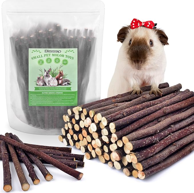 Bissap 460g/16.2oz Apple Sticks for Rabbits, Natural Bunny Chew Toys and Treats for Chinchilla Guinea Pig Hamster Gerbil Small Animals Pet Apple Wood Stick Toys Teeth Grinding-Mewly Pet