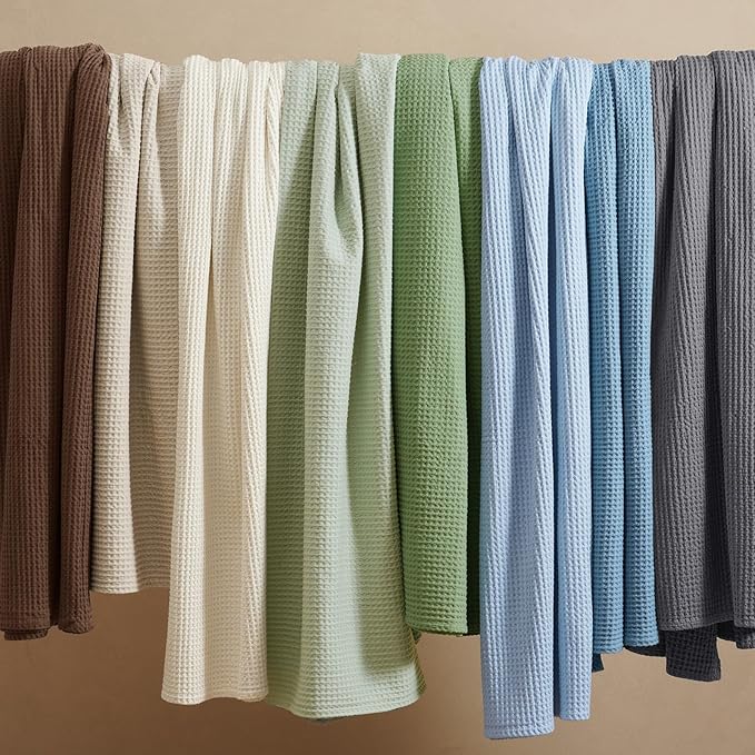 PHF 100% Cotton Waffle Weave Blanket Twin Size for Bed,Snag Proof Lightweight Breathable Moisture-Wicking Throw for Couch,Great for Layering in Cold Weather,Machine Washable,Home Decor Gift-Dusty Blue