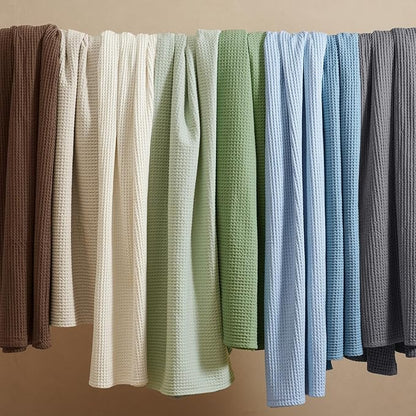 PHF 100% Cotton Waffle Weave Blanket Twin Size for Bed,Snag Proof Lightweight Breathable Moisture-Wicking Throw for Couch,Great for Layering in Cold Weather,Machine Washable,Home Decor Gift-Dusty Blue