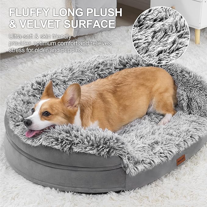 3.7 inch Thickened Orthopedic Dog Beds for Medium Dogs, Supportive Dog Sofa Bed with 28D Egg-Crate Foam, Removable Washable Plush Cover, Waterproof Lining, Half-Round Design for Puppy,Senior Dog-Mewly Pet