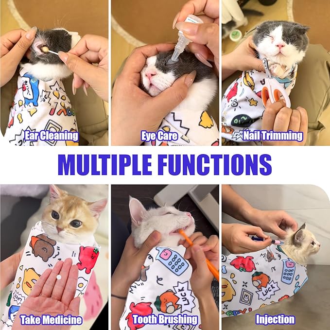 XANGNIER Cat Grooming Wrap with Cat Nail Clippers -Self-Adhesive Cat Swaddle for Nail Clipping, Anti-Scratch & Anti-Escape Cat Restraint for Calm, Safe & Easy Nail Trimming-Mewly Pet