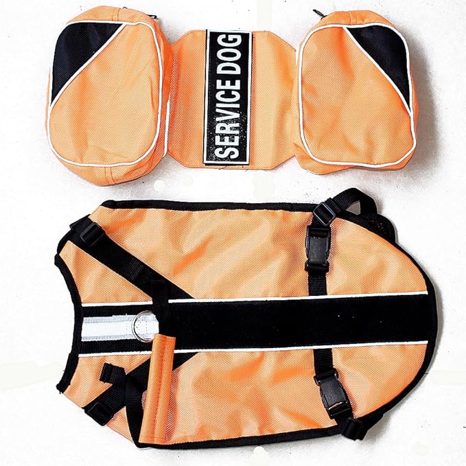 Serijoars Dog Vest Harnesses with Saddlebag Backpack for Camping & Travel - Reflective Hound Hiking Backpack Saddle Bag - Lightweight Vest Harness for Medium & Large Dogs (Orange, M)-Mewly Pet
