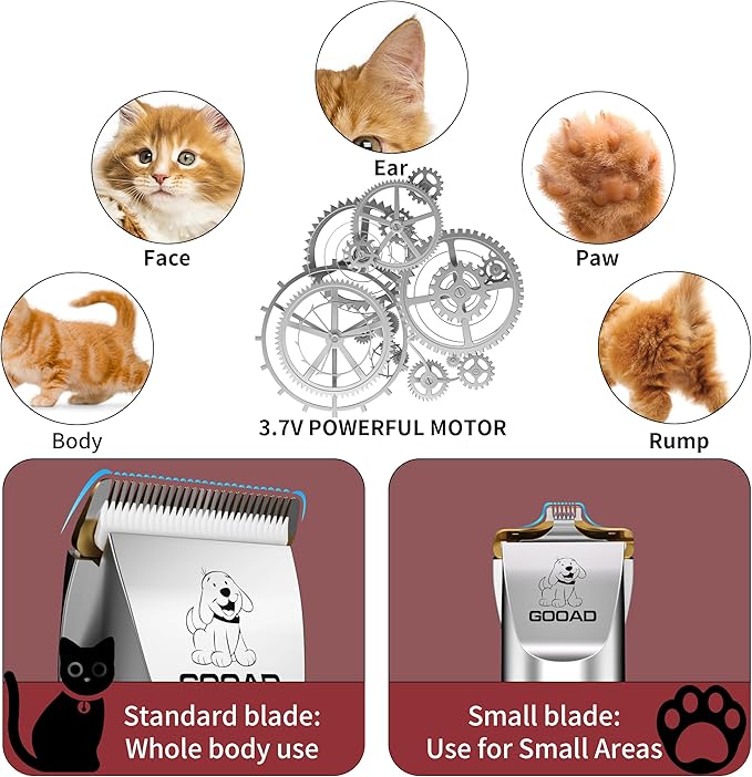 Cat Clippers for Matted Hair, Cat Grooming Kit, Cordless Cat Shaver for Long Hair, Low Noise Paw Trimmer, Cat Hair Trimmer for Grooming,Quiet Pet Hair Clippers Tools for Cats Dogs (Red)-Mewly Pet