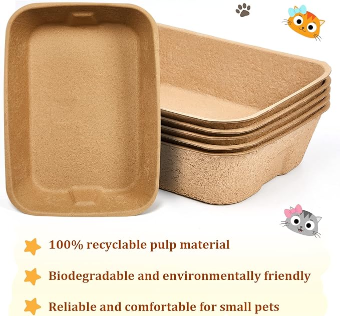 Tessco 5 Pack Small Disposable Litter Box Kitten Disposable Cat Litter Tray 16.1 x 11.2 x 3.7 Inch Paper Box for Indoor Outdoor Small Animals Cat, Hamster, Guinea Pig, Mice, Bunny and More-Mewly Pet