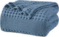 PHF 100% Cotton Waffle Weave Blanket Twin Size for Bed, Soft Lightweight & Breathable, All-Season Comfort, Luxury Aesthetic Woven Bedding for Home Decor, 66"x90", Denim Blue