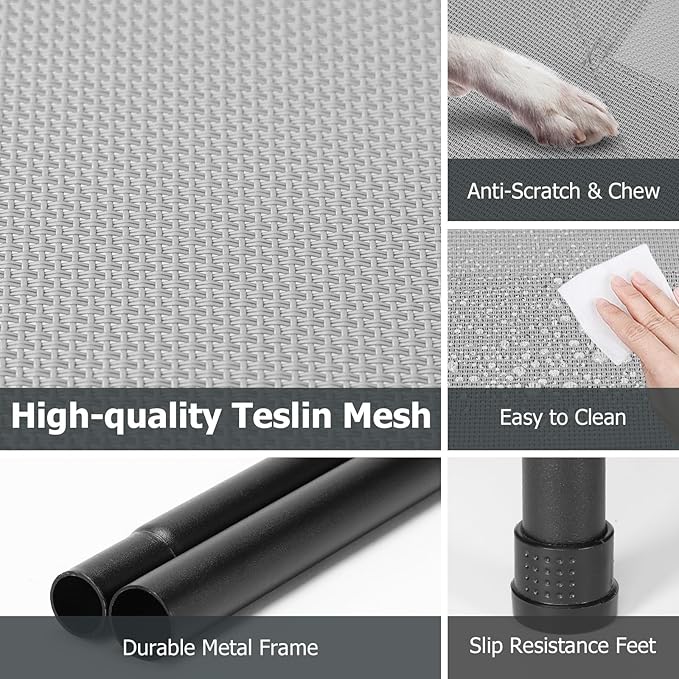 Elevated Dog Bed for Outdoor, XXXL Raised Dogs Cot with Washable Mesh, Cooling Pet Beds Chew Proof Dog Hammock, Metal Frame Lifted Platform for Training Outside Camping, 59 inch Grey-Mewly Pet