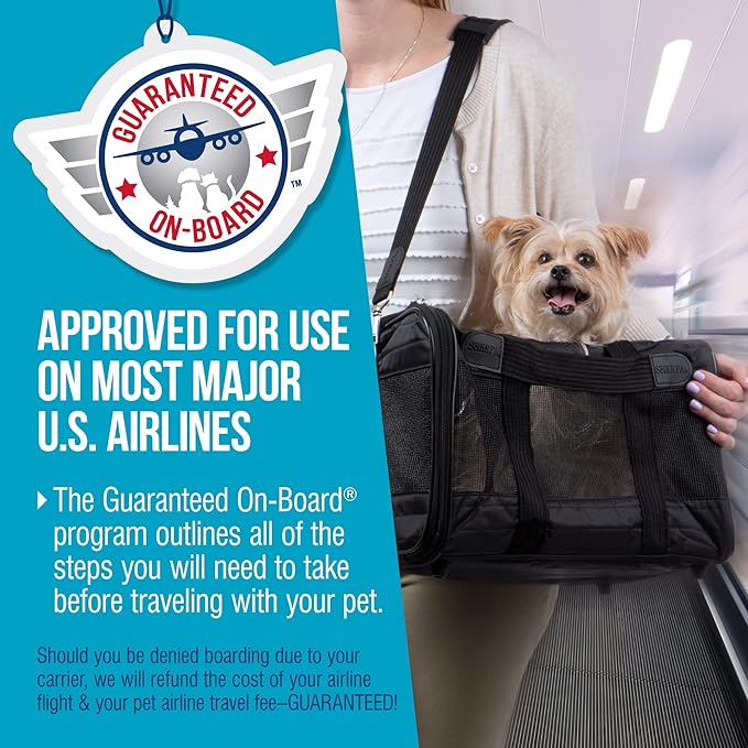 Sherpa Original Deluxe Travel Pet Carrier, Airline Approved & Guaranteed On Board - Black, Medium-Mewly Pet