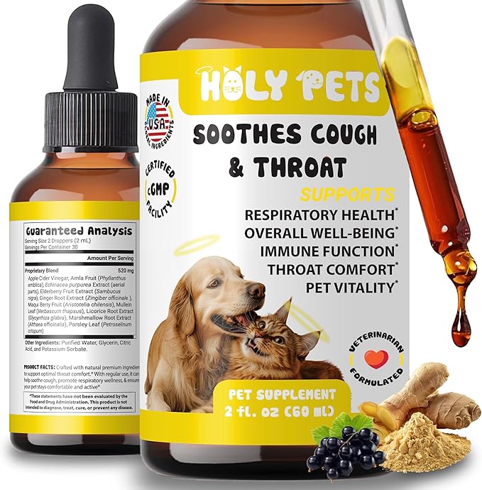 Cough Medicine for Dogs & Cats, Respiratory Infection Support - Sneezing Relief & Kennel Cough Treatment - Pet Asthma Support - Made with Natural Ingredients in The USA-Mewly Pet