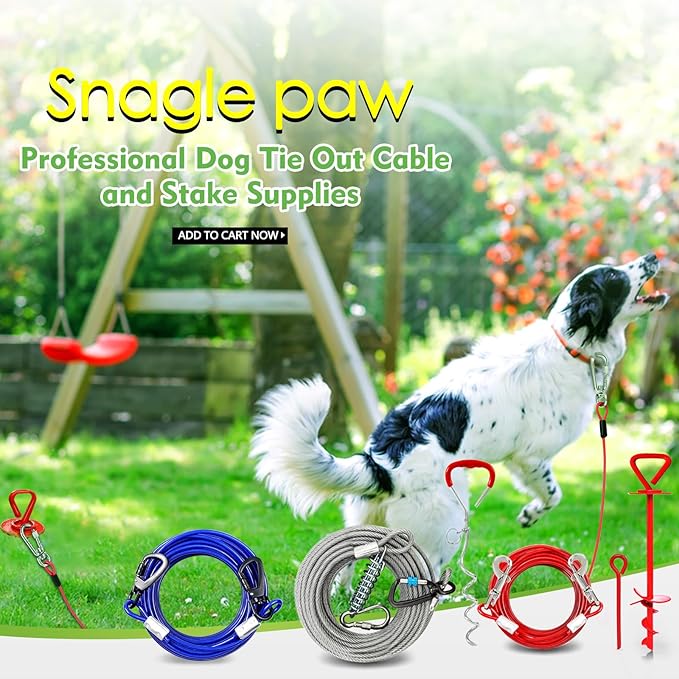 Tie Out Cable for Dogs, 100FT Dog Leads for Yard Chew Proof, Heavy Duty Dog Tie Out Cable for Large Dogs Up to 250lbs, Durable Dog Runner for Yard or Camping-Mewly Pet