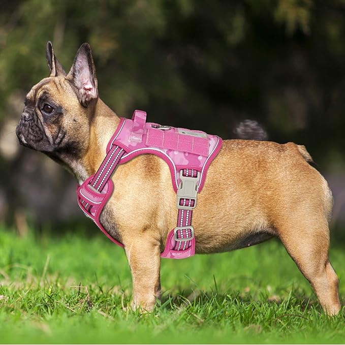 Heavy Duty Tactical Dog Harness for Medium Dogs, No Pull Adjustable Pet Harness Reflective Service Training Easy Control Pet Vest Military K9 Working Dog Harnesses- Medium, Pink Camo-Mewly Pet