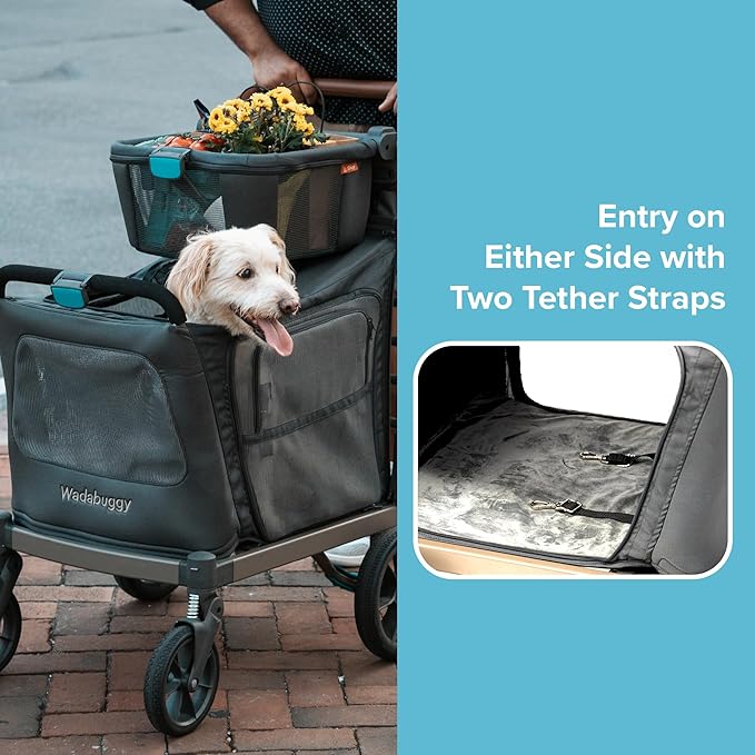 Pet XL Foldable Cart - Adjustable & Portable Pet Stroller with Caddy, Shopping Basket, Foam Filled Rubber Wheels & Storage - Carriage for Small & Medium Dogs, Cats Under 75 lbs-Mewly Pet