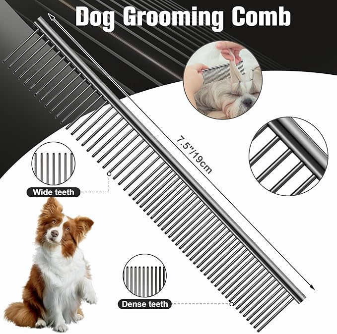 Professional Dog Grooming Scissors Set - 6.5" Thinning, 7" Straight, 7" Up-Curved, 7" Down-curved Scissors and Comb for Dog Cat Pet (Black)-Mewly Pet