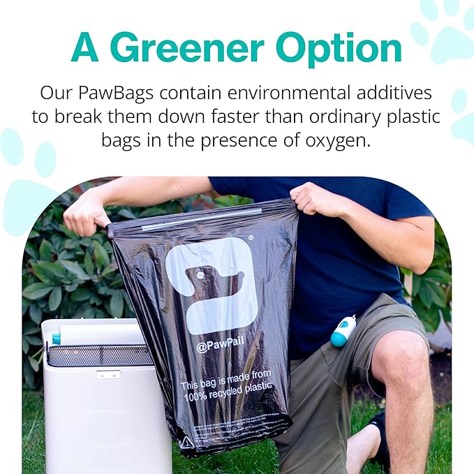 PawPail Trash Can Liners, Dog Poop Disposal Bags, 100% Recycled Plastic, Floral Scented, for PawPail Pet Waste Station, Cat Litter Box, or Outdoor Trash Can | 1 Roll of 20 Large Size Bags-Mewly Pet