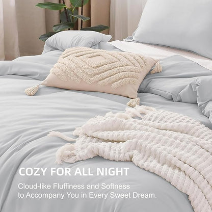 Litanika Light Grey Comforter California King Size, 3 Pieces Cal King Lightweight Solid Bedding Comforter Set, All Season Fluffy Bed Set (104x96In Comforter & 2 Pillowcases)