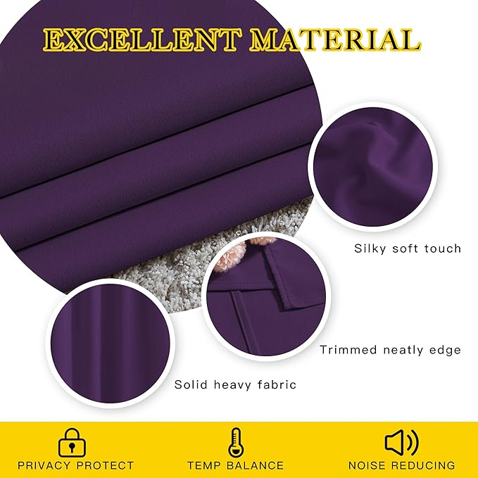 NICETOWN Royal Purple Room Darkening Draperies and Curtains - Home Fashion Energy Saving Grommet Top Room Darkening Drape Panels for Bedroom (Set of 2, 46 by 72 Inch, Royal Purple)