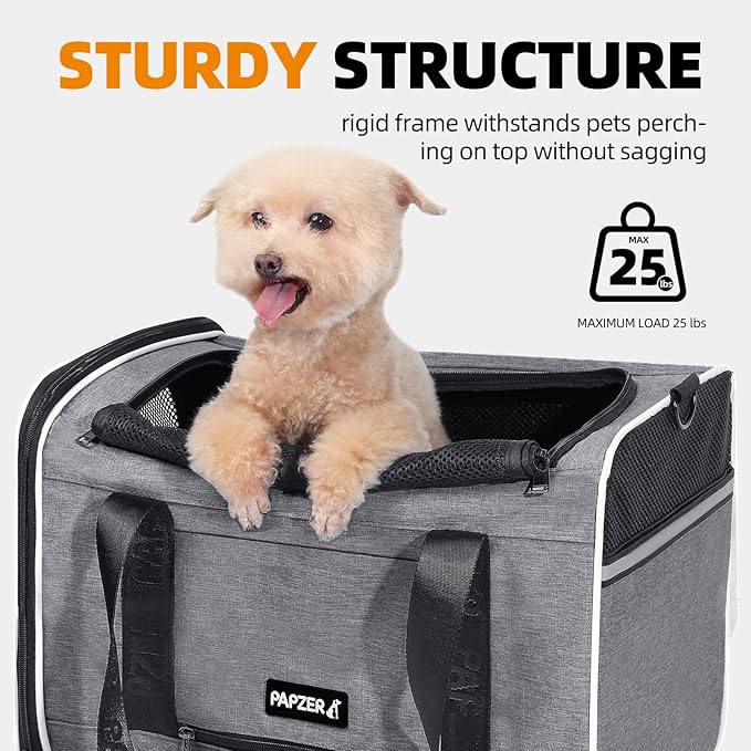 Top Loading Medium Cat Carrier with Privacy Curtain, Delta Approved TSA Pet Travel Crate Suitcase Luggage Sleeve, Soft-Sided Dog Kennel Bag 18x11x11 United Airline Approved Under Seat Grey-Mewly Pet